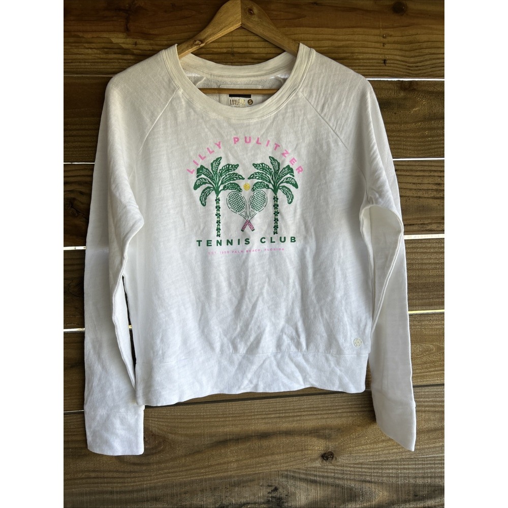 Lilly Pulitzer Small Rapallo Cotton Pullover Top Sweater White Palm Beach Tennis